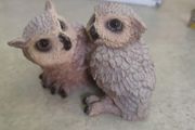 Double Owl resin figurine neat glassy eyes great horned owl