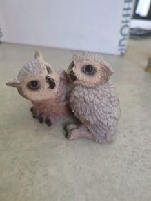 Double Owl resin figurine neat glassy eyes great horned owl