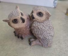 Double Owl resin figurine neat glassy eyes great horned owl