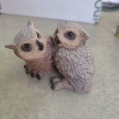 Double Owl resin figurine neat glassy eyes great horned owl