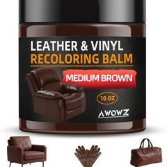 Leather Recoloring Balm - Scratch Repair & Color Restore Kit for Faded Leather, Couch & Car Seats - 10OZ Leather Restorer Balm for Furniture, Auto Interior, Vinyl, Accessories(Medium Brown