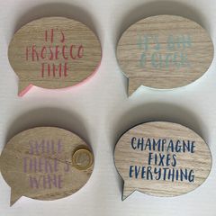 Speech Bubble Phrase Coasters - Set of 4 | Wooden