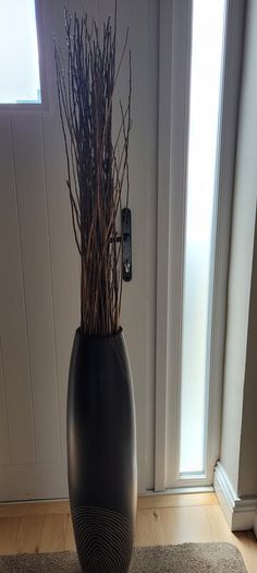 Large Wooden Floor Vase and Reeds