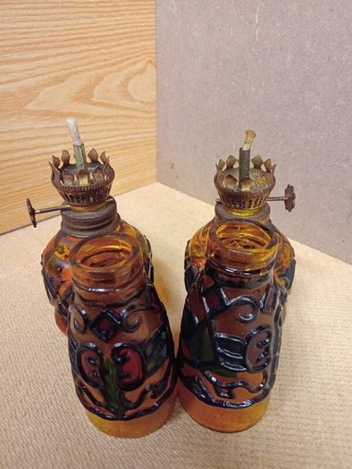 Vintage Amber Glass Oil Lamps  / 1960s