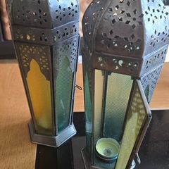 Pair of Decorative Moroccan Style Lanterns - Candle Holders (35cm)
