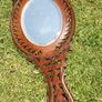 Vintage Olive Wood Vanity Mirrors Hand Held Carved Image 2