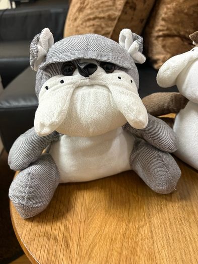 x2 Grey and Brown bulldog fabric door stopper filled with sand