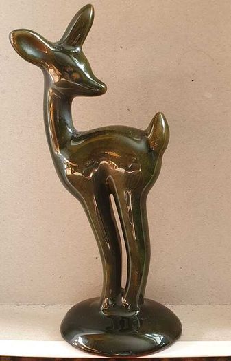 Vintage 1960s McMaster Craft Green Pottery Deer