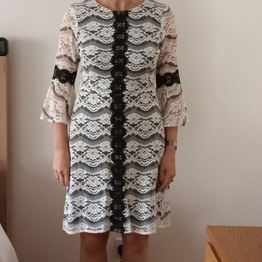 cream & black dress