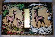 Midcentury convex glass wall decor with deer/stag scene with integrated thermometer