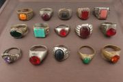 Antique Brass Ring Collection 15 Mixed Handmade Stone &amp; Glass Rings