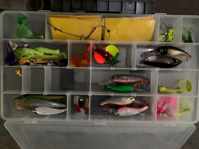 Large Fishing Tackle Box Fully Loaded Over 60 Lures, Trays, Line and Terminal Tackle