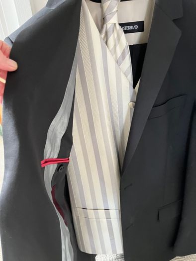 Mens black tie suit with yellow tie and waistcoat!