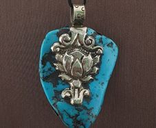 Vintage Silver Bird & Flower Desgin Turqouise Pendant
