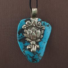 Vintage Silver Bird & Flower Desgin Turqouise Pendant