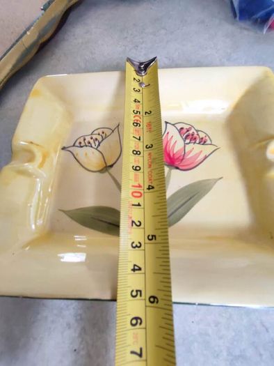 Tulip Rectangle Ceramic Plate Handmade and painted ashtray.