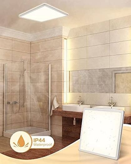 SALE | LED Ceiling Light Dimmable, 18W Bathroom Ceiling Light, Square, Flush, 100W Equivalent, IP44 Waterproof for Kitchen Living Room Bedroom and Hallway 29.5 x 29.5 x 2.5 cm
