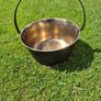 19th-century antique solid brass preserving pan with a hand-forged iron swing handle. Image 3