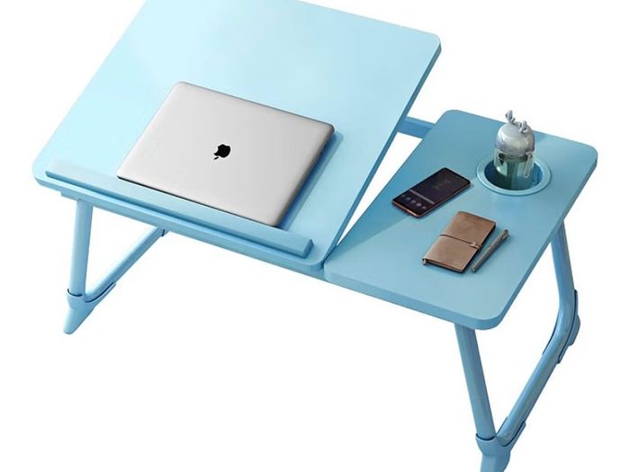 Laptop Bed Table with Foldable Legs & Cup Slot, Reading Holder Notebook Stand Breakfast Bed Tray Book Holder for Sofa, Bed, Terrace, Balcony (Blue)