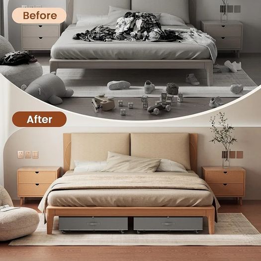 XXXL 78L Under Bed Storage on Wheels, 2-Pack Rolling Storage Containers with Clear Lid & Label, Heavy-Duty Metal Frame, Easy Pull-out, Underbed Storage Bins for Clothes, Shoes, Blankets, and Toys