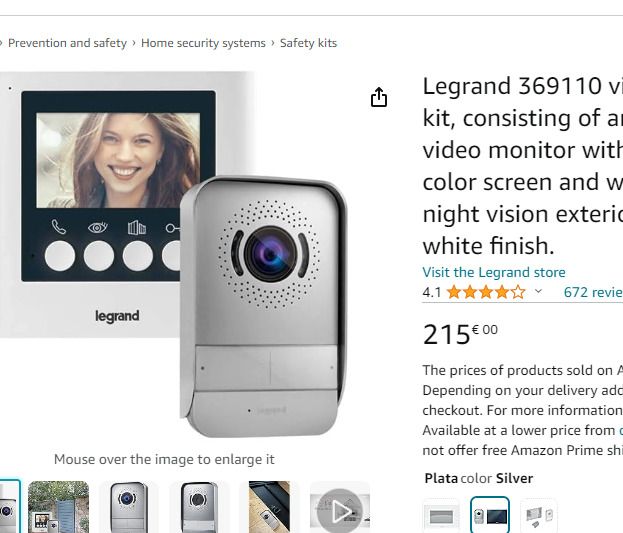 Legrand video intercom kit, consisting of an interior video monitor with a 4.3-inch color screen and wide-angle night vision exterior intercom, white finish.