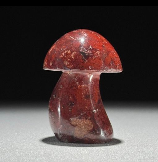 3 Hand-Carved Red Jasper Mushroom Sculptures - Natural Stone