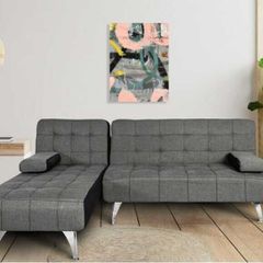 DARK GREY Fabric Sofa Bed, Chaise & Cushions
