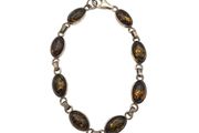 Vintage 925 Sterling Silver &amp; Dark Brown Natural Baltic Amber Bracelet