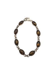 Vintage 925 Sterling Silver & Dark Brown Natural Baltic Amber Bracelet