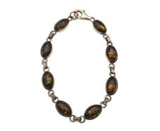 Vintage 925 Sterling Silver & Dark Brown Natural Baltic Amber Bracelet