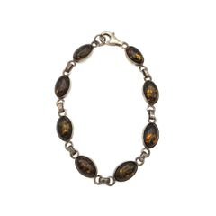 Vintage 925 Sterling Silver & Dark Brown Natural Baltic Amber Bracelet
