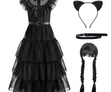 Black Wednesday girls costume with accessories