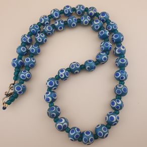 Vintage Venetain Style Thousand Eyes Blue Glass Beads 24 inches