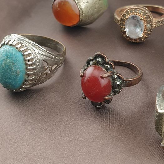 Antique Handmade Mix Brass with Mix Stone Glass Rings Lot Of 15