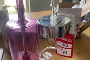 purple glass pendant ceiling light fixture with a chrome canopy