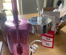 purple glass pendant ceiling light fixture with a chrome canopy