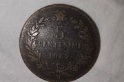 1867 Italian 5 Centesimi M mint Mark