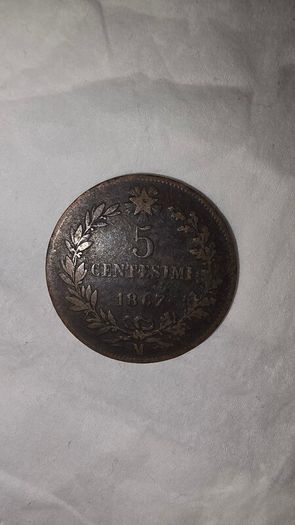 1867 Italian 5 Centesimi M mint Mark