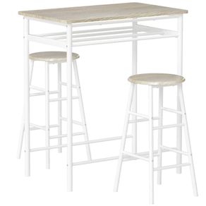 3 Piece Bar Table Set, Bar Table with Shelf, 2 Stools with Footrest, Kitchen Table and Chairs for Dining Room, Pub, Cafe
