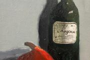The still life fruit of the wine bottle scene
