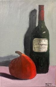 The still life fruit of the wine bottle scene