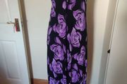 Lili maxi black purple floral halterneck dress size UK10/12 EU38/40 Postage included
