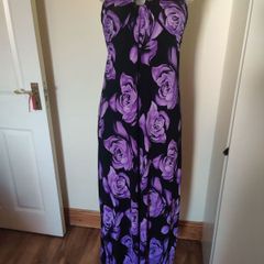 Lili maxi black purple floral halterneck dress size UK10/12 EU38/40 Postage included