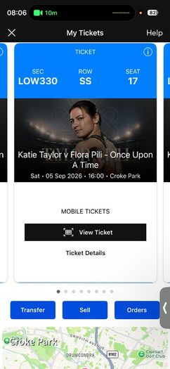 Katie Taylor Croke Park (SEATS TOGETHER) Low Seating Close To Pitch