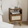 Rattan Bedside Table, Farmhouse Wood Nightstand with Storage Drawer and Open Shelf Small Bedside Cabinet for Bedroom,Living Room,Office Walnut Brown Image 7
