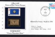 1988 USA Vermont "Green Mountain State" 22kt Gold Replica of the 1976 United States Flag Stamps showing 25c US flag definitive tied Montpelier, Vermont(state capital) illustrated cover
