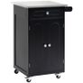 Multi-storage wheeled kitchen serving cart, 1 drawer, 2-door cabinet with shelf and towel holder, MDF, black, stainless steel Image 2