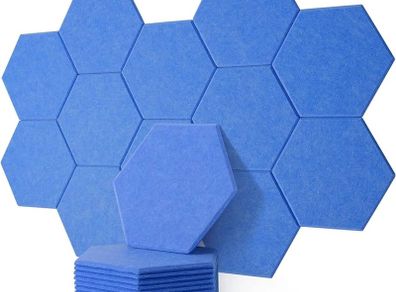 NEW SALE | 12 Pack High Density Hexagon Acoustic Panels,Acoustic Foam Panels 30 x 26 x1 cm Beveled Edge Tiles
