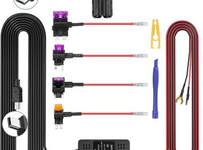Dash Cam Hardwire Kit, Universal Hard Wire Kit for Dash Camera with Mini/Micro Port, 13ft Car Camera Charge Power Cord Kit 12V- 24V to 5V,Power Adapter with LP/Mini/ATO/Micro2 Fuse for Dashcam GPS etc