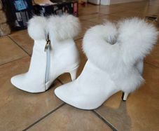 White Faux Fur Ankle Boots Size UK4 EU37 Worn Once